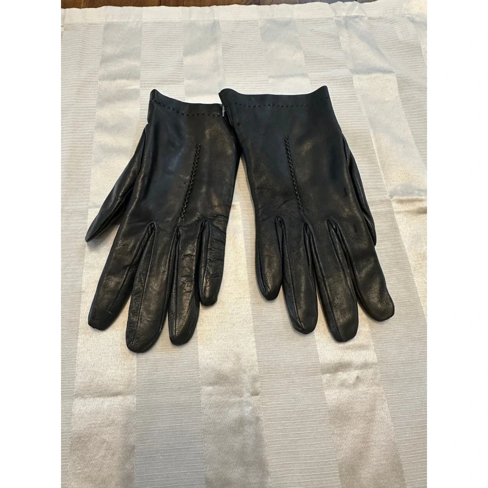 Nella Nera Black Genuine Leather Gloves Rabbit Fur Lined Made in Italy Size 7.5